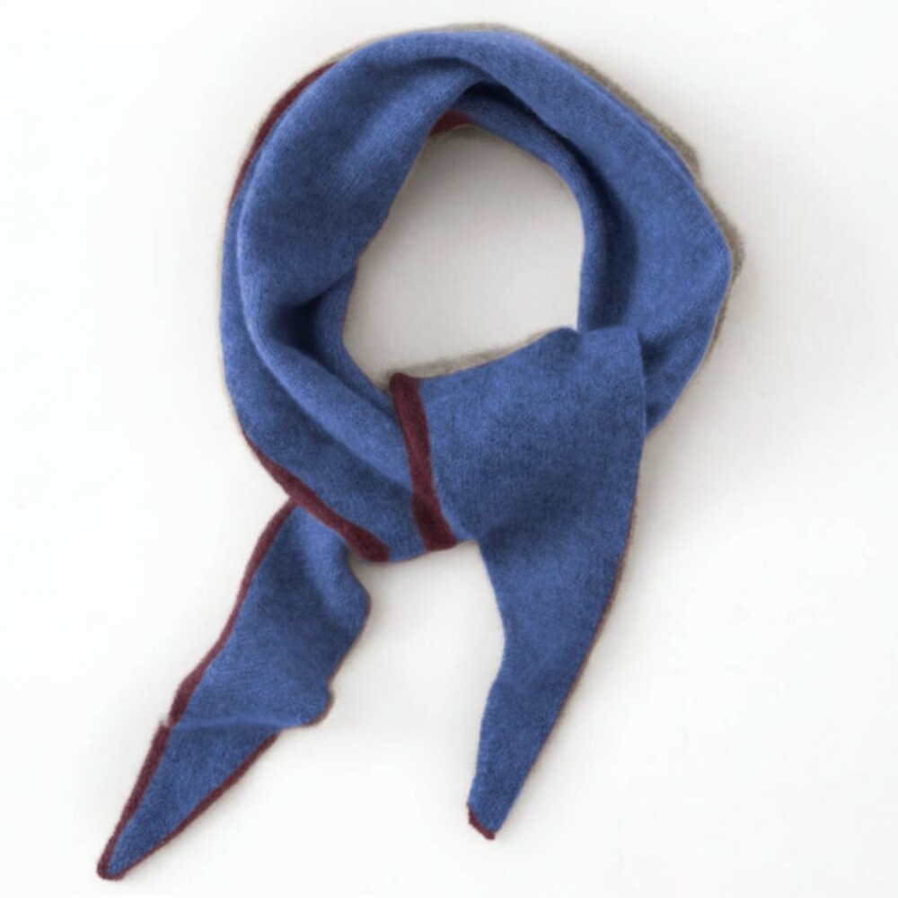 Handmade Cashmere Neck Scarf – Cobalt Sapphire with Wine Border - Soft Luxury Wi